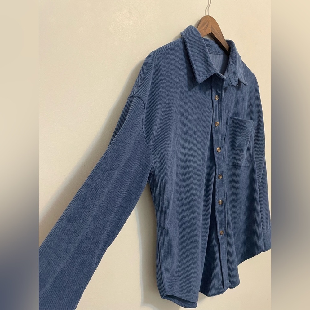 Amazon Blue Corduroy Long Sleeve Shacket MEDIUM - Picture 3 of 5